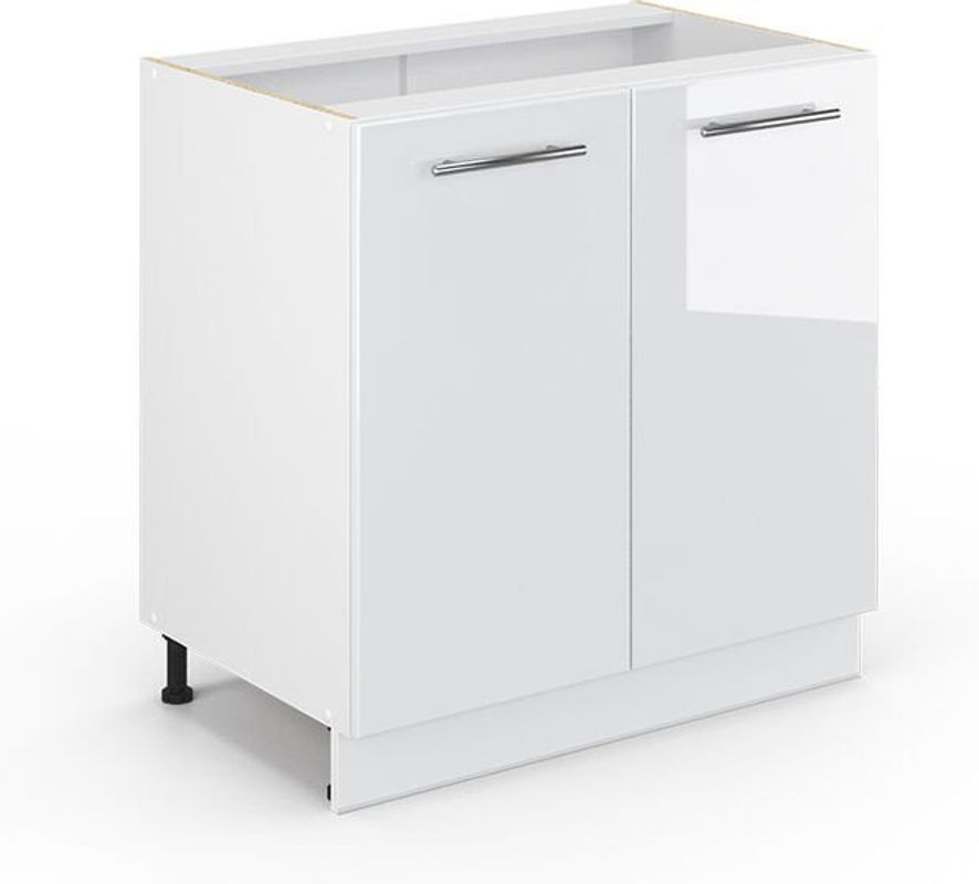 Vicco Küchenschrank Fame-Line Spülenschrank in Weiß Hochglanz mit Regal und Drehtüren, B: 80 cm, H: 82 cm, T: 51,6 cm - Bild 1