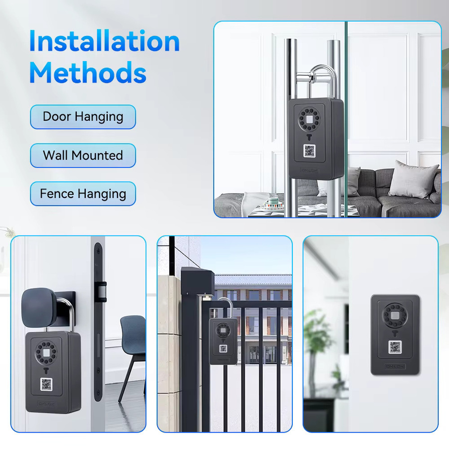 Smart Key Safe Box mit Fingerabdruckscanner und digitalem Passwortcode, wasserdichte Schlüsselschrank Sicherheitsbox in Schwarz - Bild 3