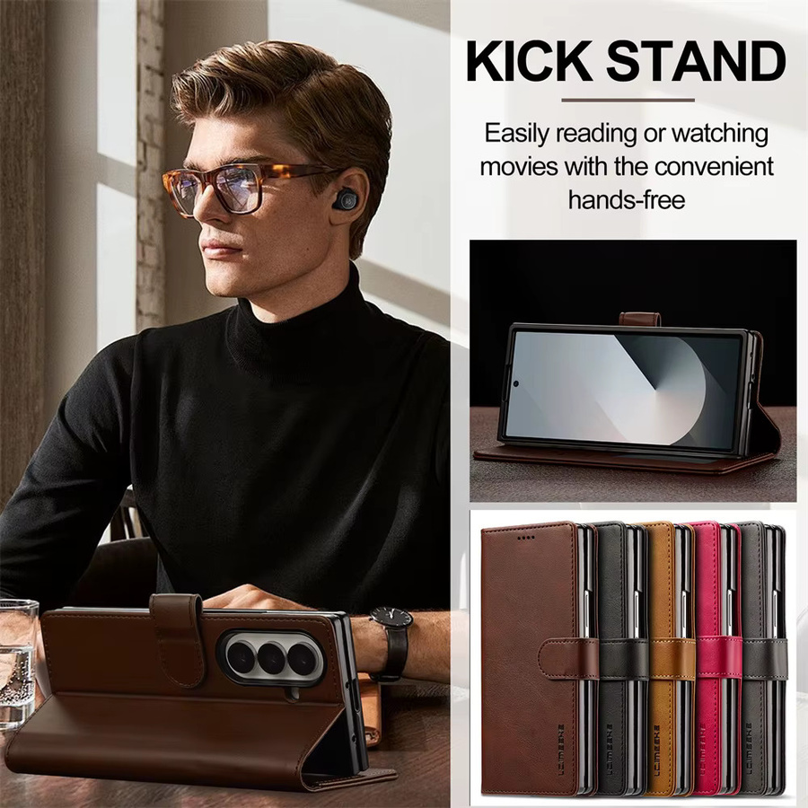 SZMUGUA Wallet Case mit Kartenhalter aus PU Leder für Samsung Galaxy Z Fold 7 6 5 4 3 5G in Gelb und Braun - Bild 5