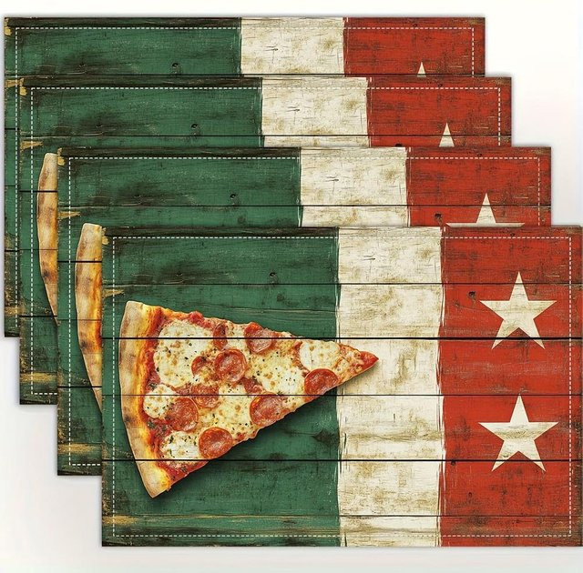 JF TableLinen Platzsets aus Leinen im Pizzastück-Design, 4er-Set, Mehrfarbig - Bild 1