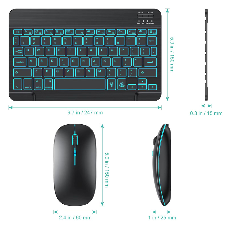 SZEGYCHX Bluetooth-Tastatur und Maus Set mit Hintergrundbeleuchtung für 10 Zoll iPad, iOS, Android und Windows, Schwarz - Bild 6