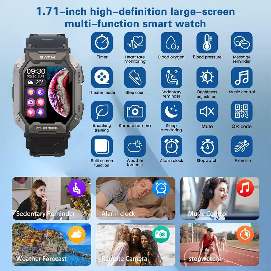 LIGE Smartwatch, Bluetooth, Silikon, Schwarz, Herren - Bild 2