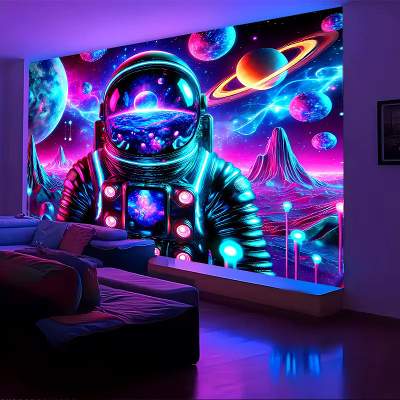 VIKAMA Cyberpunk Space Astronaut Neon Wandteppich, Mehrfarbig, B/H: 60 x 40 cm - Bild 2