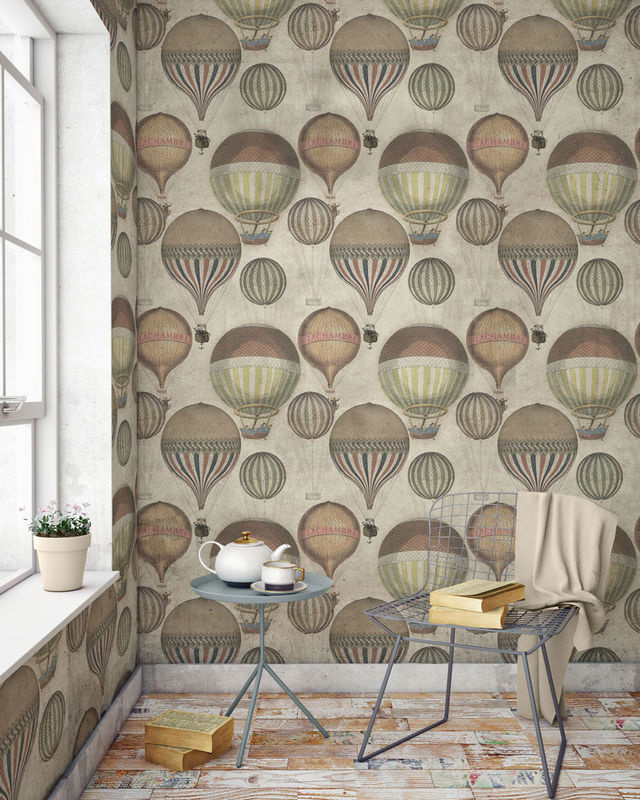 MINDTHEGAP Mural Tapete Hot Air Balloon in Beige und Multicolour im Vintage-Stil - Bild 2