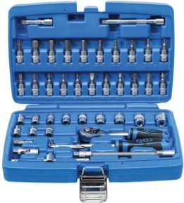 BGS Steckschlüssel-Satz 46-teilig mit 1/4 Zoll Antrieb aus Chrom-Vanadium in Blau - Bild 1