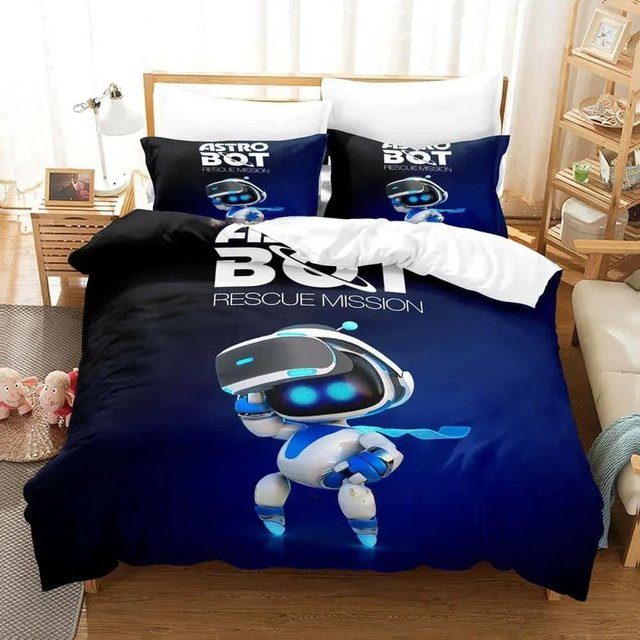 Astro Bot Bettwäsche Set mit 3D-Druck, dreiteiliges Microfaser-Bettwäsche-Set für Erwachsene und Kinder, Blau, B/H: 140 x 210 cm - Bild 1
