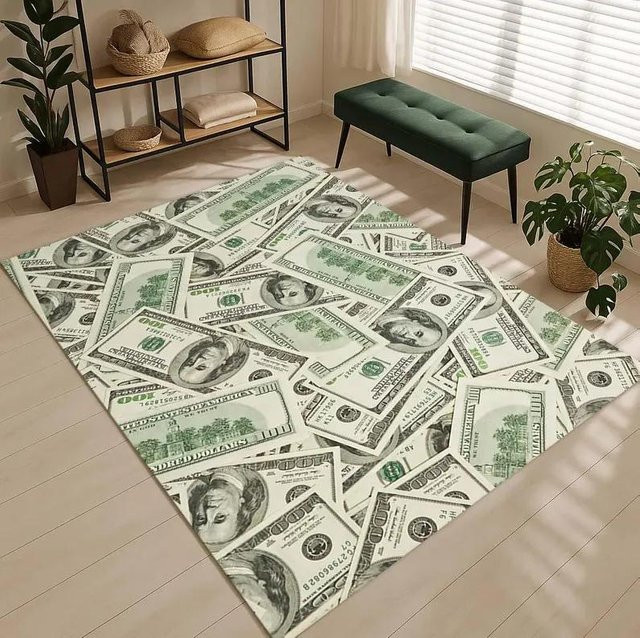 Lodestar Teppich im 100-Dollar-Schein Design mit Ben Franklin, Grün, B/H: 60 x 40 cm - Bild 1