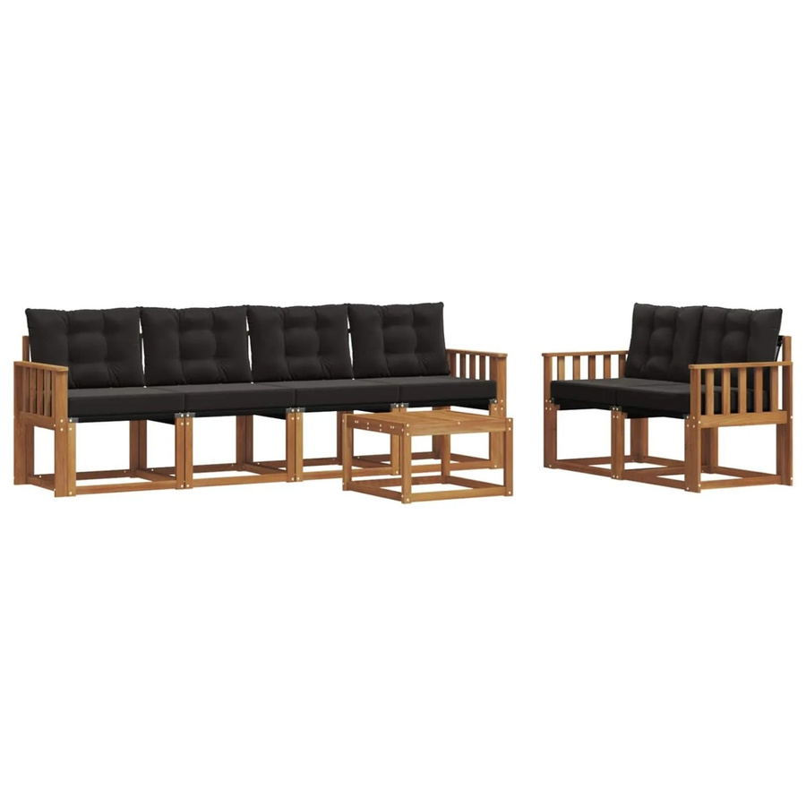 vidaXL Outdoor-Sofagarnitur 7-teilig aus Akazienholz mit Textilene und Kissen in Natur und Schwarz - Bild 2