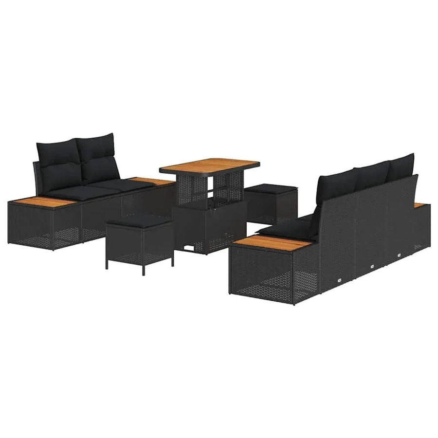vidaXL Garten-Sofa-Set aus Poly-Rattan in Schwarz mit 8 Teilen und Kissen - Bild 2