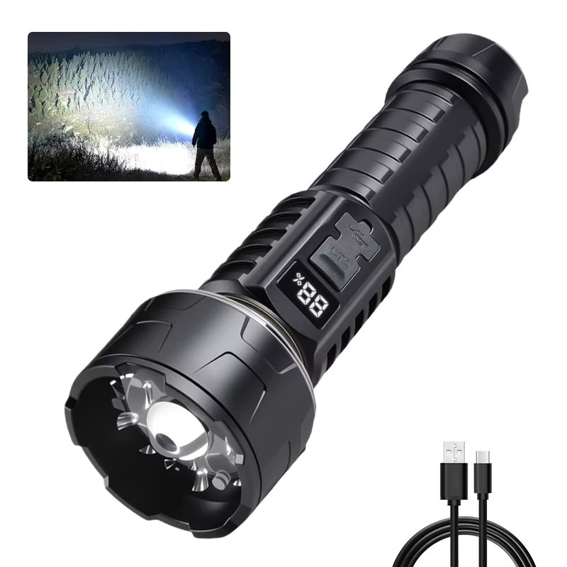 Heinast LED-Camping-Taschenlampe in Schwarz mit Leistungsanzeige, wiederaufladbare wasserdichte Notfalllaterne für Outdoor und Garten - Bild 7