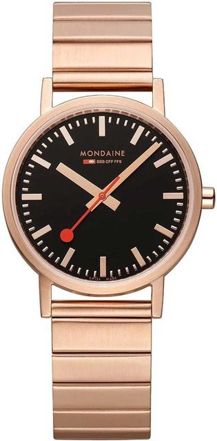 Mondaine Armbanduhr, Quarz, Edelstahl, Schwarz, Rosé, 36 mm, Unisex - Bild 1