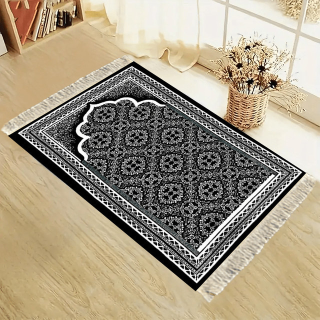 VIKAMA Gebetsdecke mit geometrischem Retro-Design in Schwarz-Weiß - Bild 1