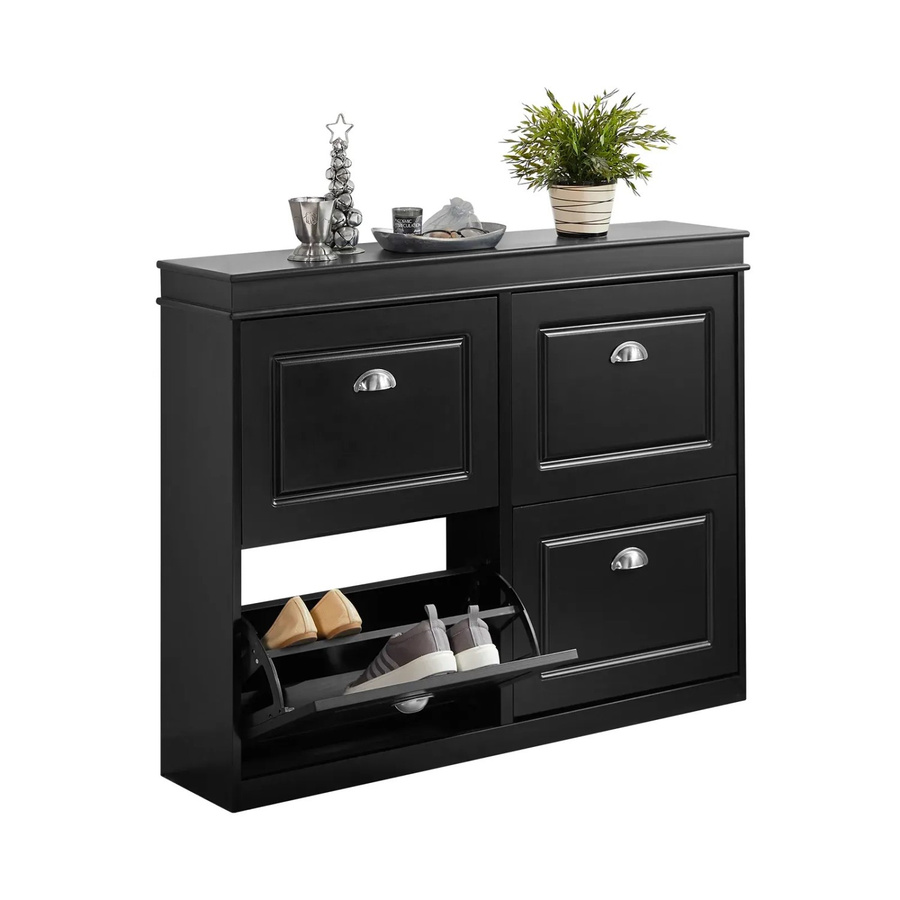 SoBuy Schuhschrank mit 4 Klappen aus MDF in Schwarz, B/H/T: 105 x 82 x 24 cm - Bild 2