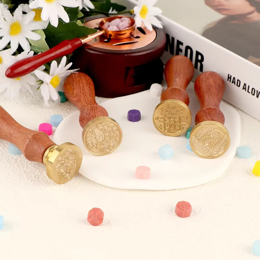 Wachssiegel-Stempel-Set mit abnehmbarem Kupferkopf und Holzgriff in Braun zur Dekoration von Umschlägen, Notizbüchern und Geschenken - Bild 3