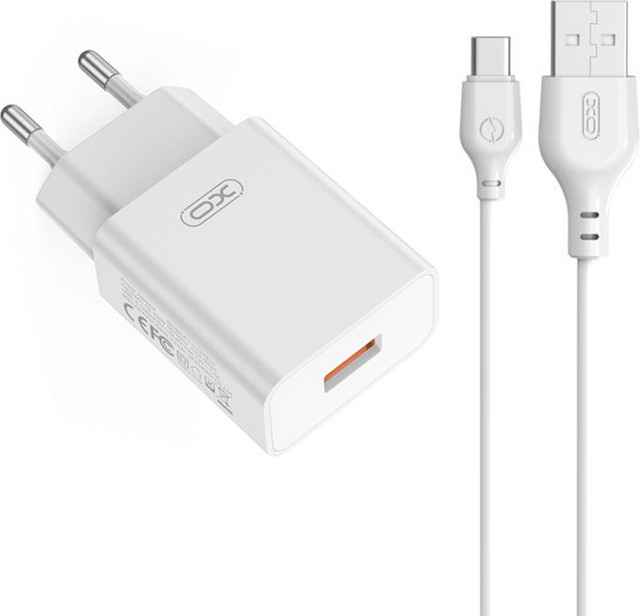 XO Design Netzteil L127 mit USB-C-Kabel, 18W, 3A, 1 x USB-A, Weiß - Bild 1
