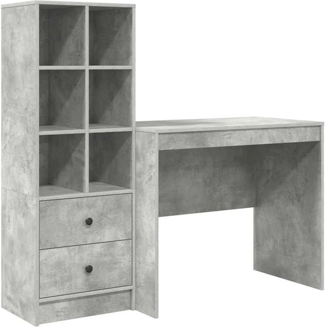 vidaXL Schreibtisch und Hochboard Set modern in Betongrau Grau aus Holzwerkstoff - Bild 1