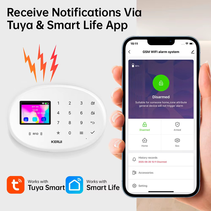 KERUI W20 WiFi GSM Alarmsystem für dein Zuhause mit Tuya Smart App-Steuerung und Bewegungsmelder in Weiß - Bild 2
