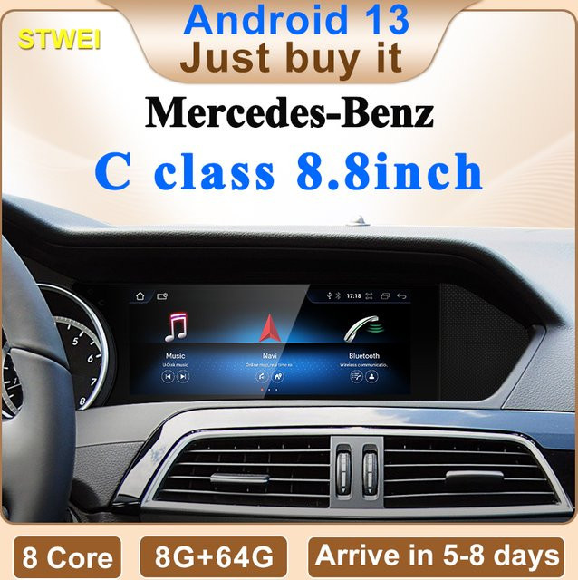 STWEI Android Auto Multimedia Player 8,8 Zoll für Mercedes Benz C Klasse W204 S204, Schwarz - Bild 1