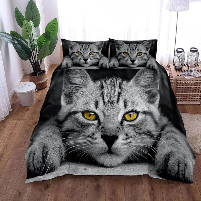 Bettwäscheset Neon Katze mit Kissenbezug von Binchi Outdoor Product, Mehrfarbig und Grau, B/H: 180 x 210 cm - Bild 1