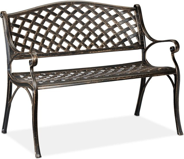 Relaxdays Gartenbank aus Aluminium in Schwarz und Bronze, wetterfester Zweisitzer mit Armlehnen, B/T/H: 102 x 60 x 82 cm - Bild 1