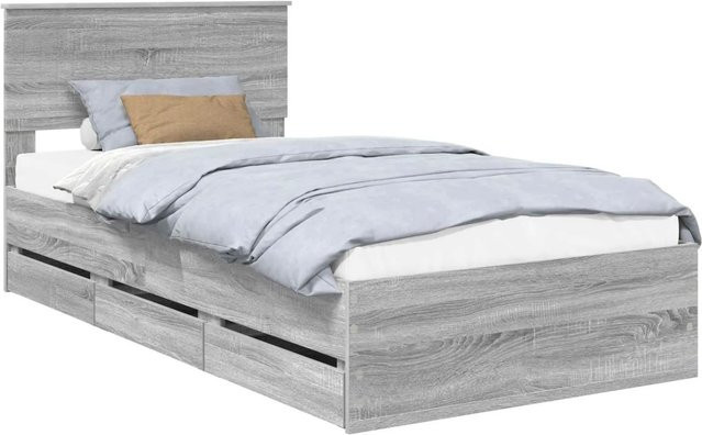 vidaXL Bettrahmen mit Schubladen in Grau Sonoma, modernes Design aus Holzwerkstoff, B/T/H: 100 x 200 x 101 cm - Bild 1