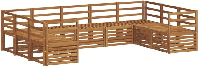 vidaXL Sofagarnitur 9-teilig aus Akazie Massivholz in Natur Braun, U-Form mit Latten-Design - Bild 1