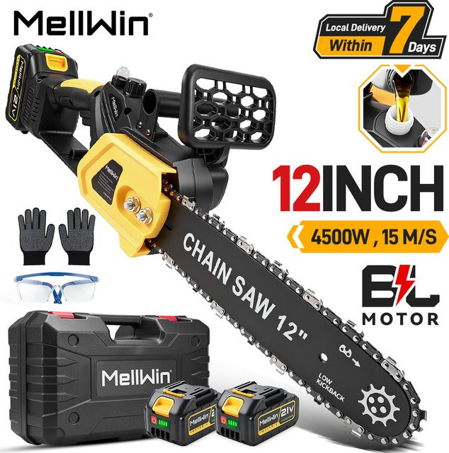 MELLWIN 12 Zoll Bürstenlose Elektrische Säge Kabellos für Makita 18V LXT Akku inklusive Werkzeugkasten und Schutzausrüstung - Bild 1