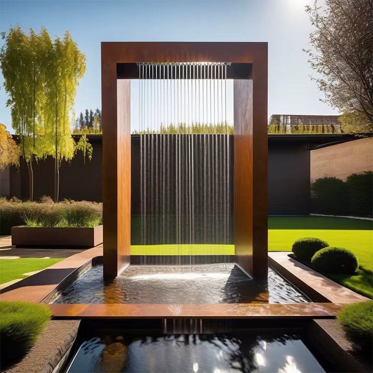 XMSJ Outdoor-Wasserfall und Sprühbrunnen aus Corten-Stahl in Rot und Braun, rechteckiger rustikaler Wasserfall für die Hof-Dekoration - Bild 2