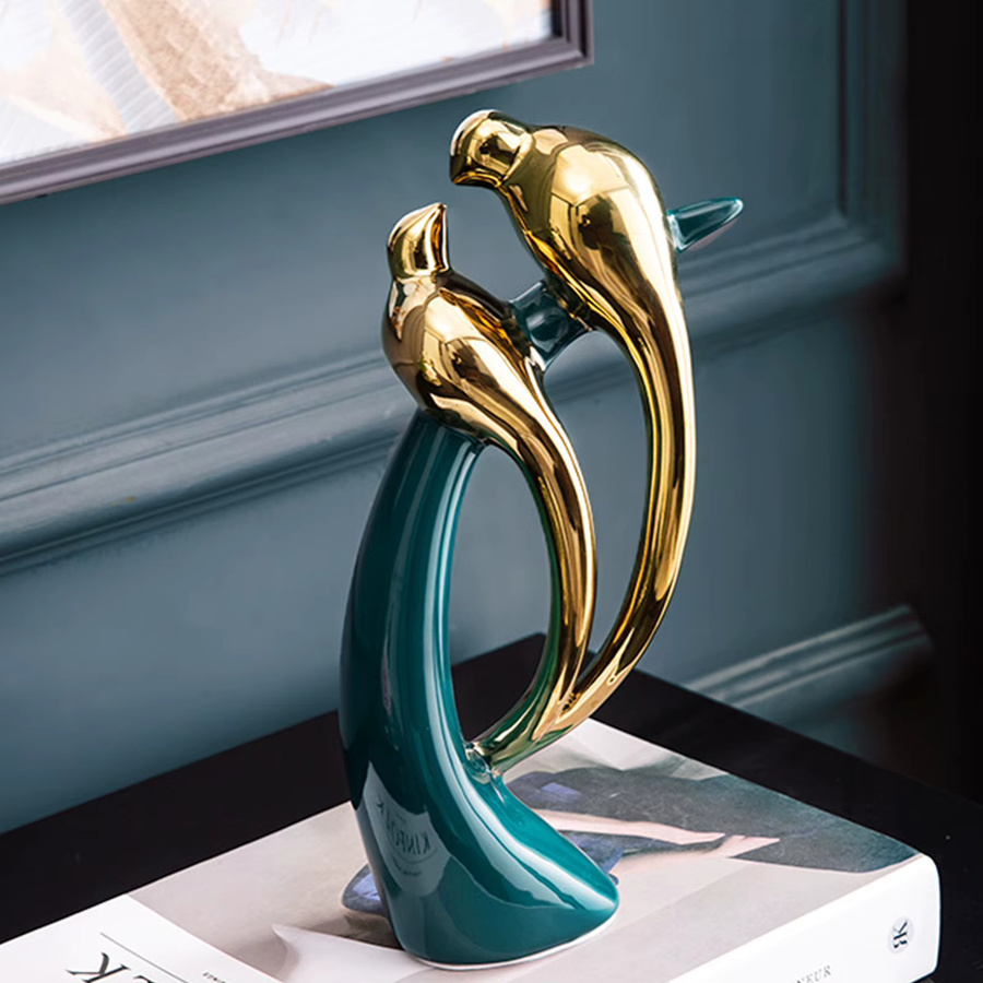 Nordic Keramik Paar Vögel Statuen Moderne Kunst Skulptur als Dekoration für dein Wohnzimmer oder den Eingangsbereich von ACRDDK - Bild 3
