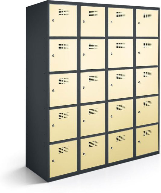rotstahl Fächerschrank mit 20 Fächern aus Stahlblech in Beige, B/T/H: 120 x 50 x 180 cm - Bild 1