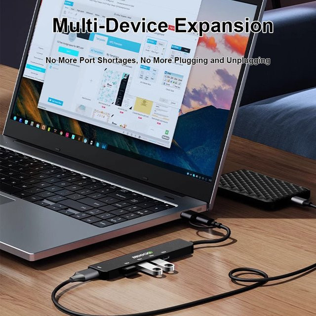 MeeGoo 5-in-1 USB-C Dockingstation mit HDMI 4K, Ethernet LAN und USB 3.0, 100W PD, Schwarz - Bild 1