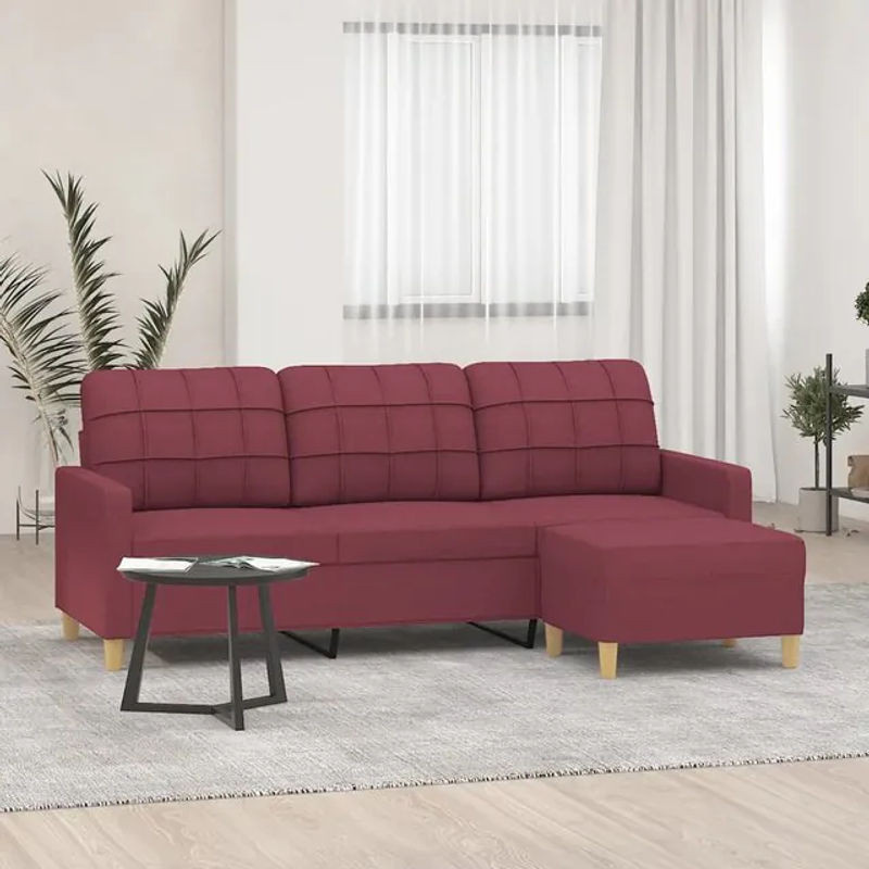 Vidaxl 3-Sitzer Sofa mit Hocker in Rot aus Stoff, Modern, Breite: 180 cm - Bild 1