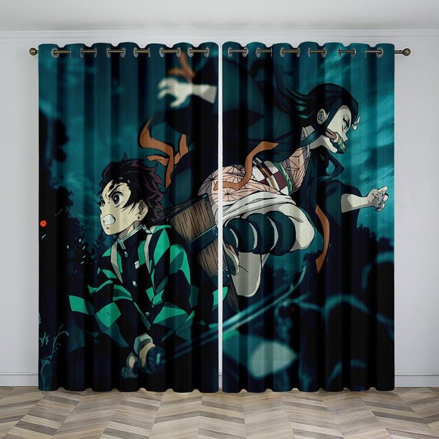 Yiran Furniture Kinder Vorhänge mit Cartoon Anime Muster, 2 Paneele, Blau, B: 50 cm, H: 130 cm, inklusive Haken - Bild 1