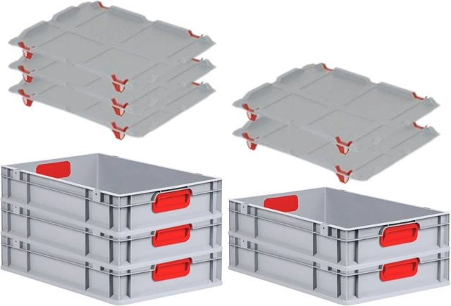 PROREGAL Spar Set 5x Eurobox Nextgen Color mit Auflagedeckel und Schiebeschnappverschlüssen, Farbe Rot, H x B x T: 12 x 40 x 60 cm - Bild 1