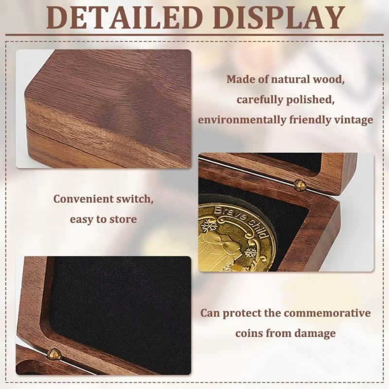 Holz-Münzpräsentationsbox mit schwarzem Samt-Inlay für 40 mm Münzen in Braun und Schwarz - Bild 4