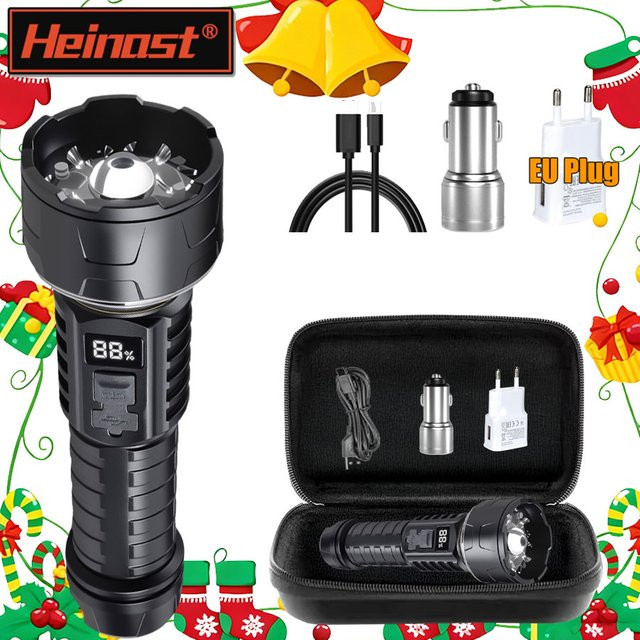 Heinast LED-Camping-Taschenlampe in Schwarz mit Leistungsanzeige, wiederaufladbare wasserdichte Notfalllaterne für Outdoor und Garten - Bild 1