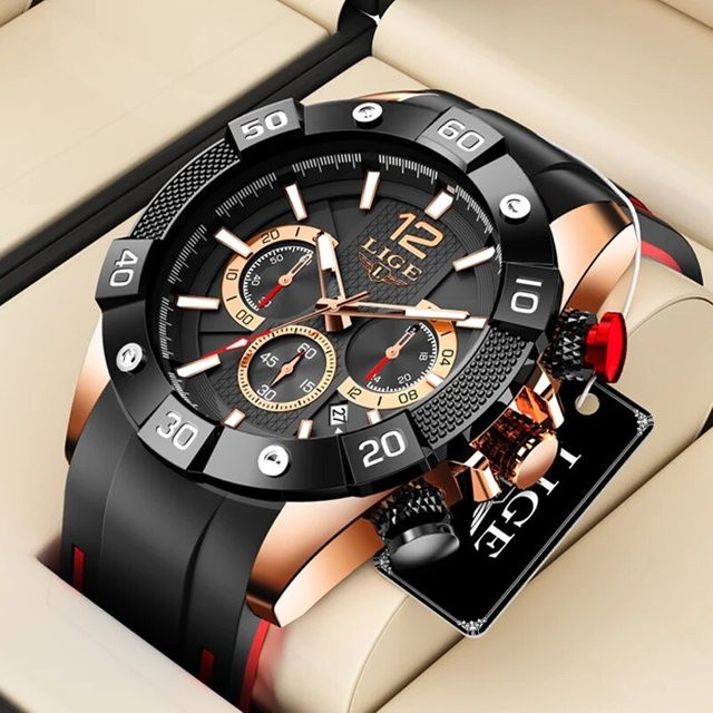 Lige Armbanduhr Chronograph, Quarz, Schwarz, Silikon, Herren - Bild 1
