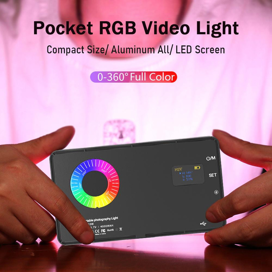 Andoer Tragbares RGB-Videolicht LED-Fülllichtpanel mit 12 Lichteffekten, dimmbar, 3000 K bis 8500 K, CRI97+, schwarz - Bild 4