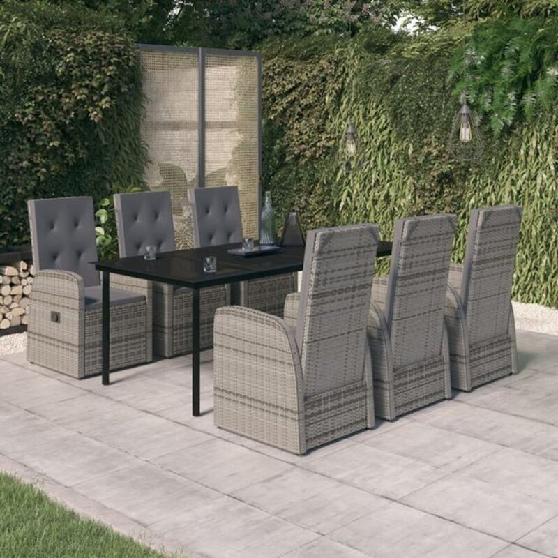 7-teiliges Gartenmöbel-Set Vidaxl aus Polyrattan mit Auflagen in Grau - Bild 1