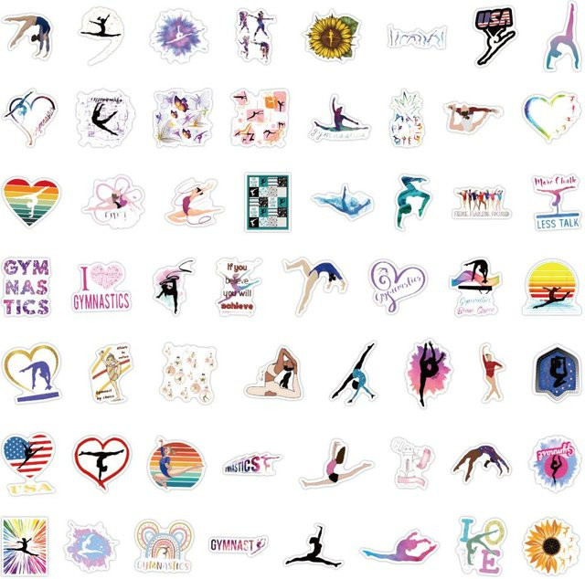 55 Gymnastik Cartoon Graffiti Aufkleber in Multicolour zur Dekoration von Notizbüchern, Koffern und Handyhüllen - Bild 1