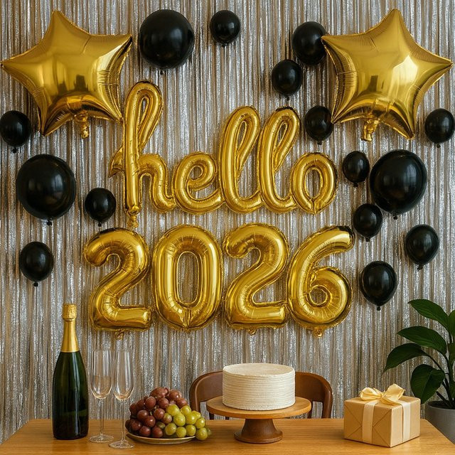 7-teiliges Hallo 2026 Goldfolien-Ballon-Set aus Aluminium für deine Silvesterparty-Dekoration - Bild 1