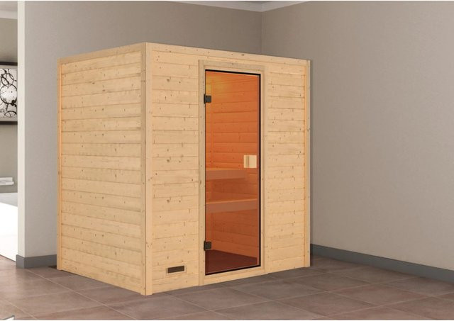 Karibu Sauna Selena Natur aus Fichten- und Espenholz in Beige, B/T/H: 195 x 145 x 187 cm - Bild 1
