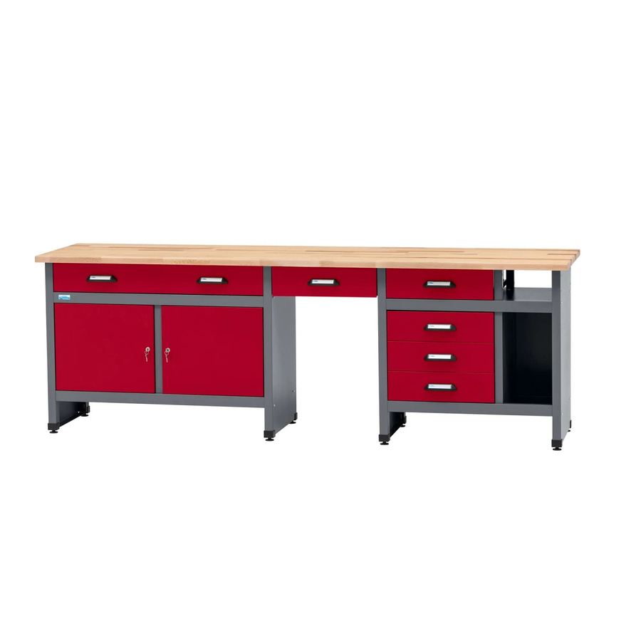 Küpper Werkbank mit 6 Schubladen und 2 Türen, rot/grau, höhenverstellbar, B/T/H: 240 x 60 x 84 cm - Bild 2