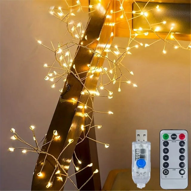 OKAL RED EAST LED-Stern-Lichterkette in Warmweiß mit Feuerwerkslichteffekt, 8 Blinkmodi und Fernbedienung zur Weihnachtsbaumdekoration - Bild 1