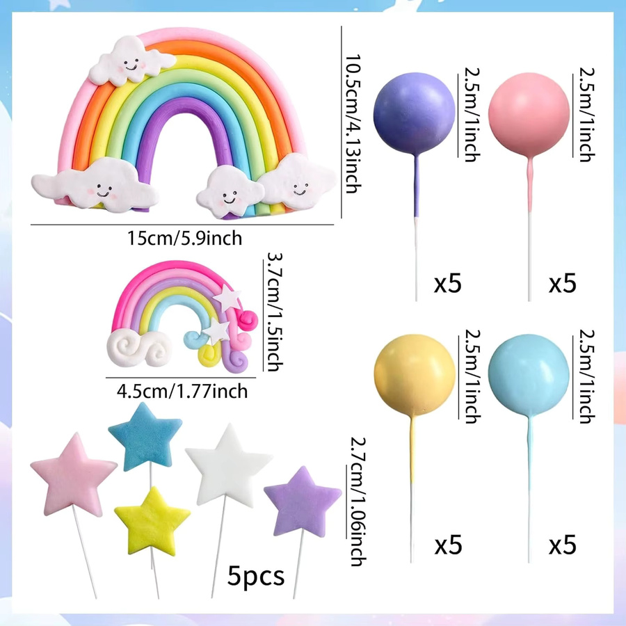 LaVenty 27-teiliges Regenbogen-Kuchendekor Set in Rosa und Mehrfarbig für Einhorn-Kuchen, Geburtstag und Babyparty - Bild 2