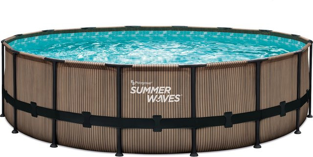 Summer Waves Elite Pool in Grau mit Teak-Optik und Metallrahmen, Durchmesser: 488 cm, Höhe: 122 cm - Bild 1