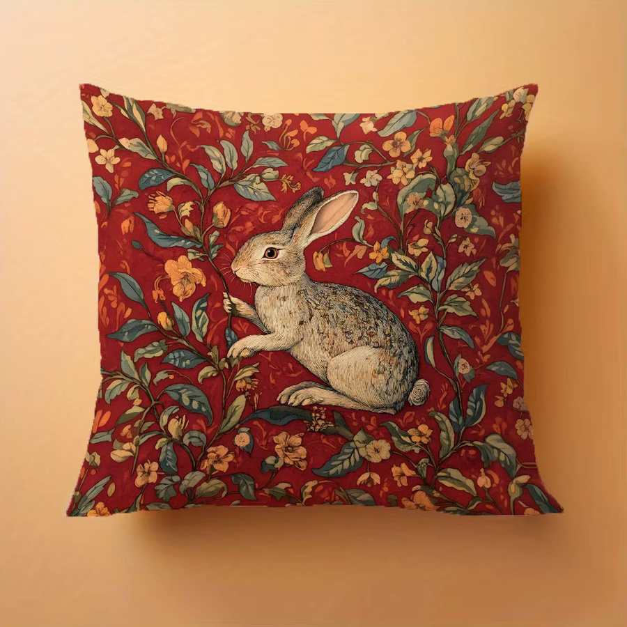 Dekorativer Kissenbezug von ZZN im Vintage-Kaninchen-Stil mit floralem Muster, Farbe Rot, Material Polyester, B/B: 45 x 45 cm - Bild 2