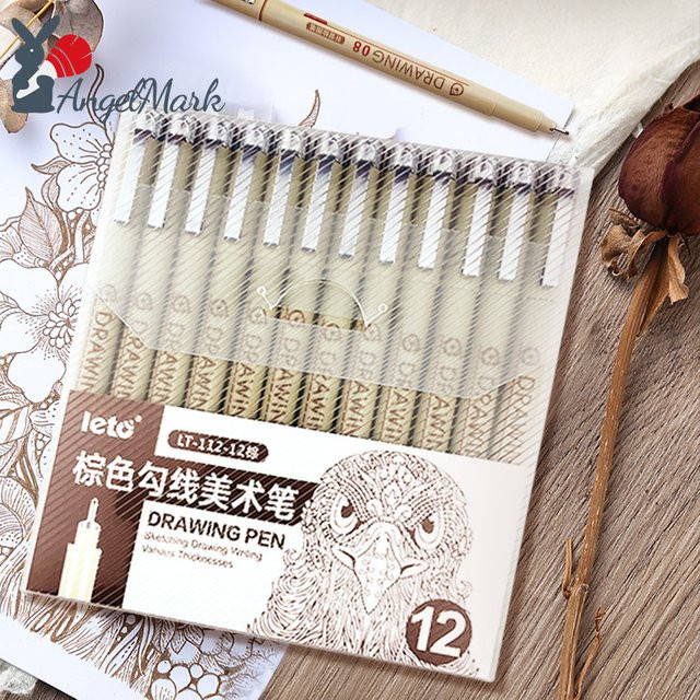 LT-112 Braune Kunststifte Set mit 12 Nadelspitzen-Markern, wasserfeste Präzisions-Skizzenstifte für Comics und Manga, 0,15–3 mm - Bild 1