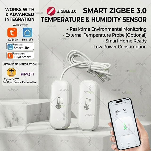 Tuya Zigbee Temperatur- und Feuchtigkeitssensor mit externer Temperatursonde in Weiß für Smart Life und Home Assistant Z2M - Bild 1