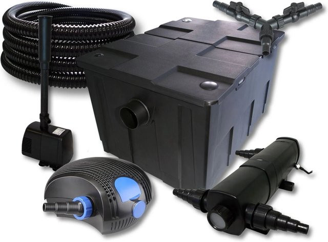 Sunsun Teichfilter Set mit 60000L Klärleistung, 18W Klärer und 100W Eco Pumpe inklusive Schlauch für deinen Springbrunnen in Schwarz - Bild 1